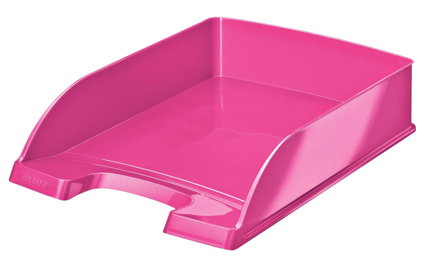 Leitz Stapelbarer Briefkorb mit Griffausschnitt, Beschriftungsfeld, glänzend, pink, B 255 × H 70 × T 357