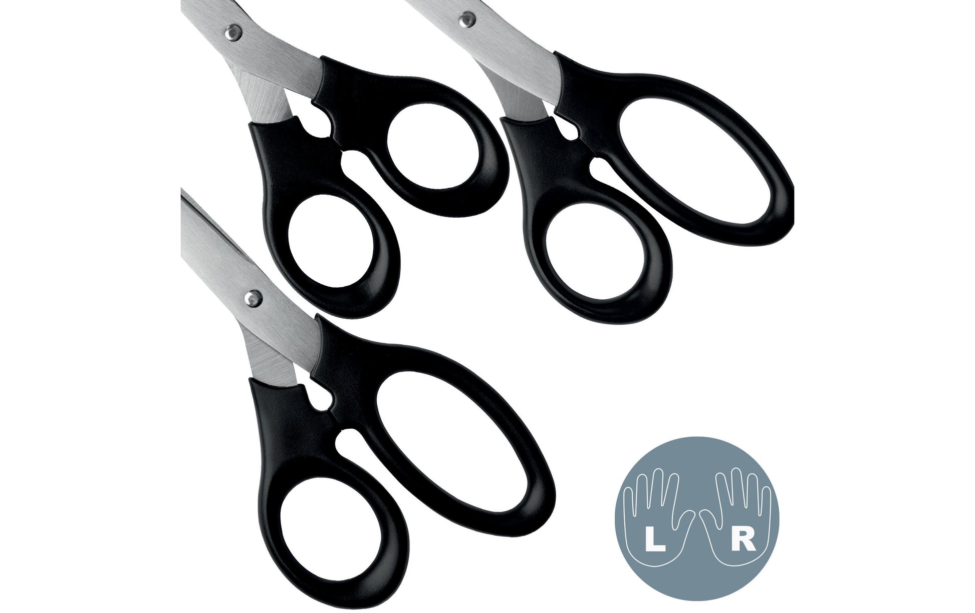 Leitz Scheren-Set 16,5 cm/18,5 cm/20,0 cm, für Rechts- und Linkshänder – Edelstahl, Schwarz, 3 Stk.