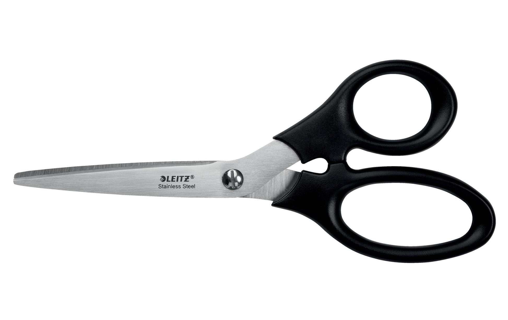 Leitz Schere 18,5 cm, für Rechts- und Linkshänder – Edelstahl, ergonomischer Griff, Schwarz