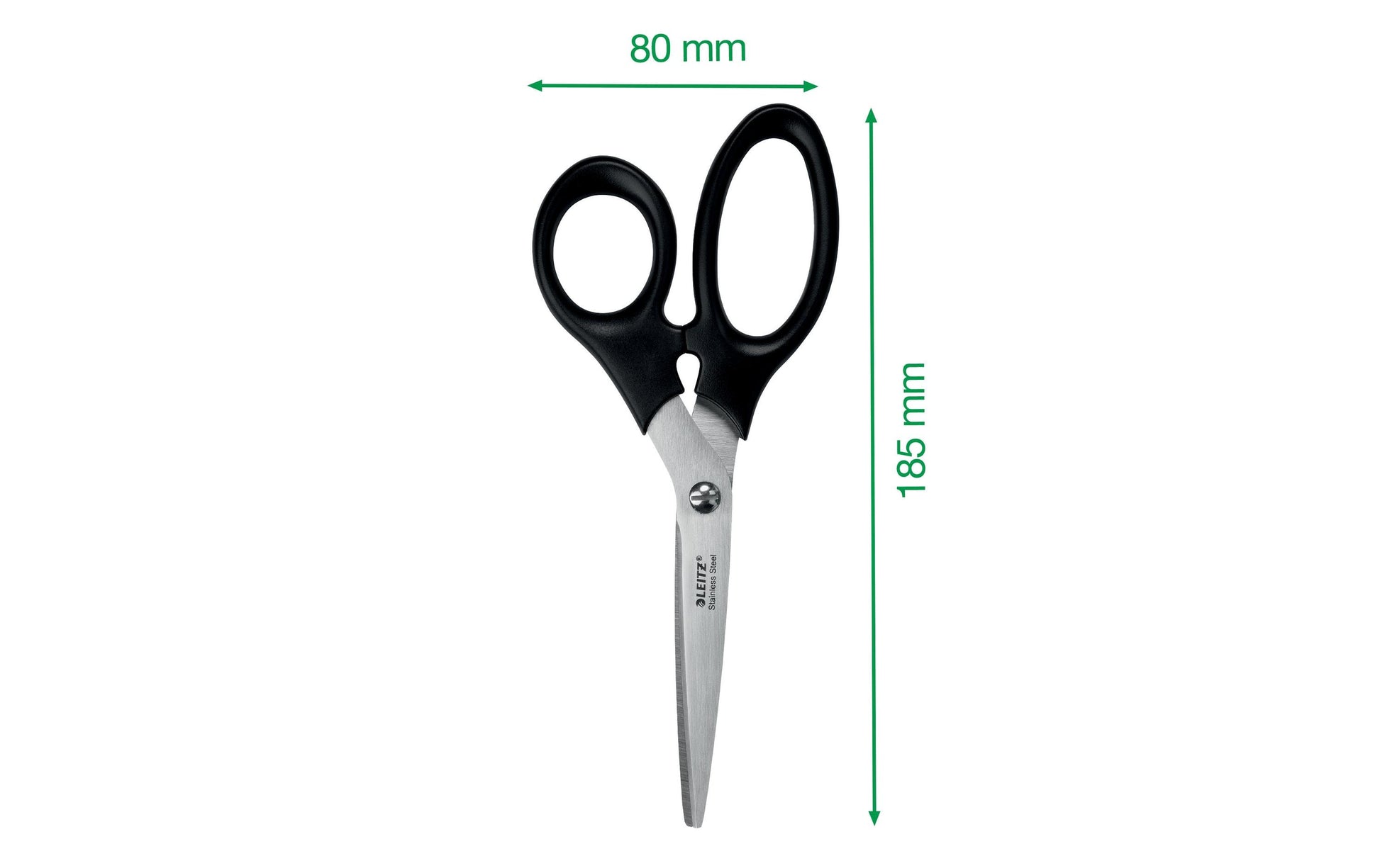 Leitz Schere 18,5 cm, für Rechts- und Linkshänder – Edelstahl, ergonomischer Griff, Schwarz