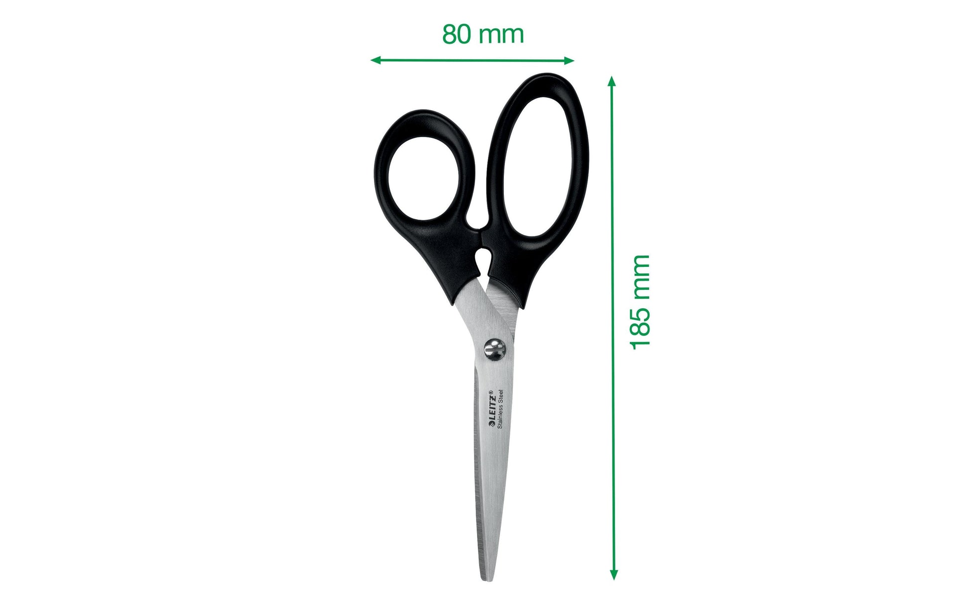Leitz Schere 18,5 cm, für Rechts- und Linkshänder – Edelstahl, ergonomischer Griff, Schwarz