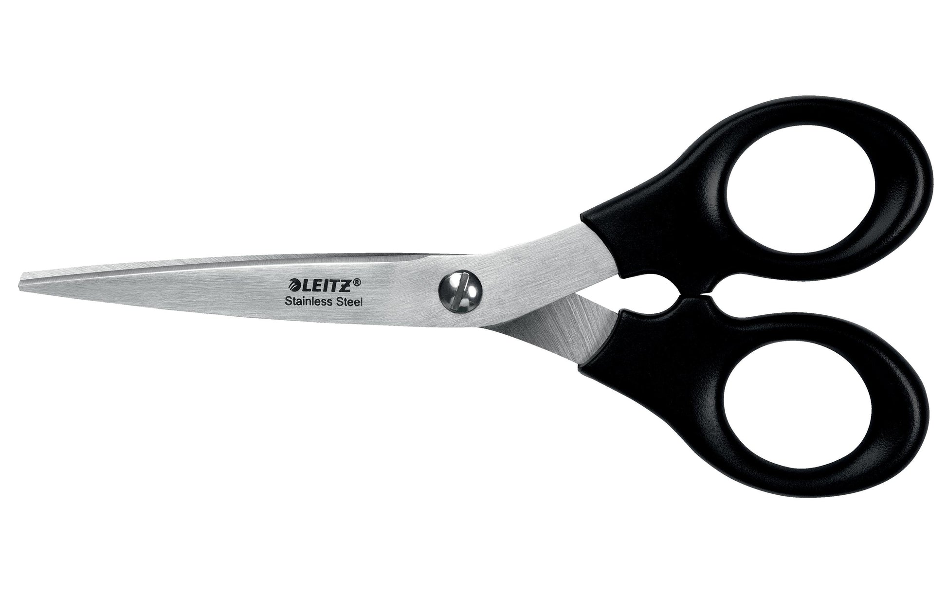Leitz Schere 16,5 cm, für Rechts- und Linkshänder – Edelstahl, ergonomischer Griff, Schwarz