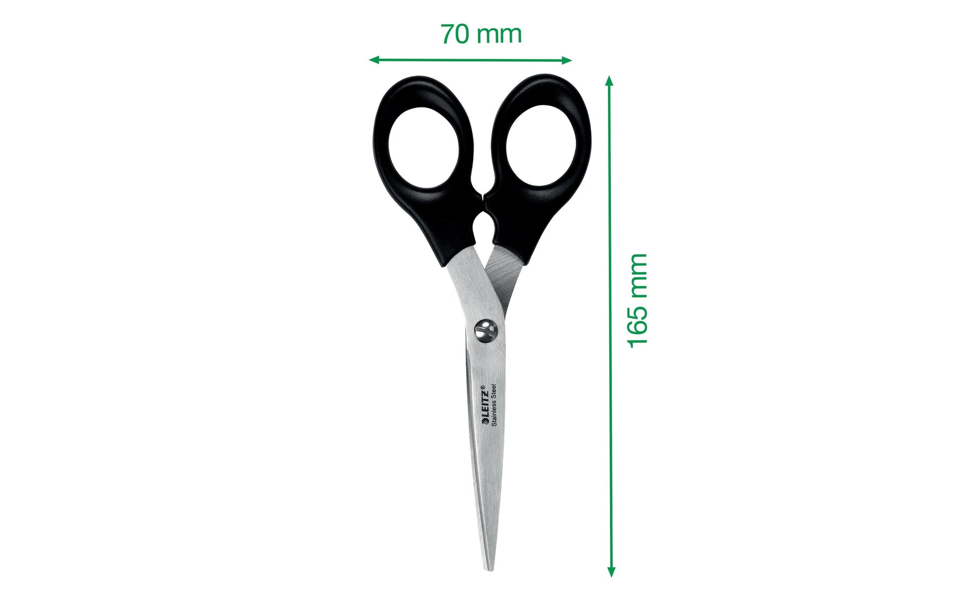 Leitz Schere 16,5 cm, für Rechts- und Linkshänder – Edelstahl, ergonomischer Griff, Schwarz
