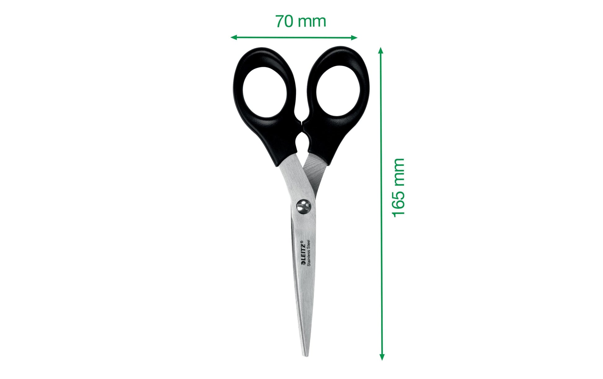 Leitz Schere 16,5 cm, für Rechts- und Linkshänder – Edelstahl, ergonomischer Griff, Schwarz