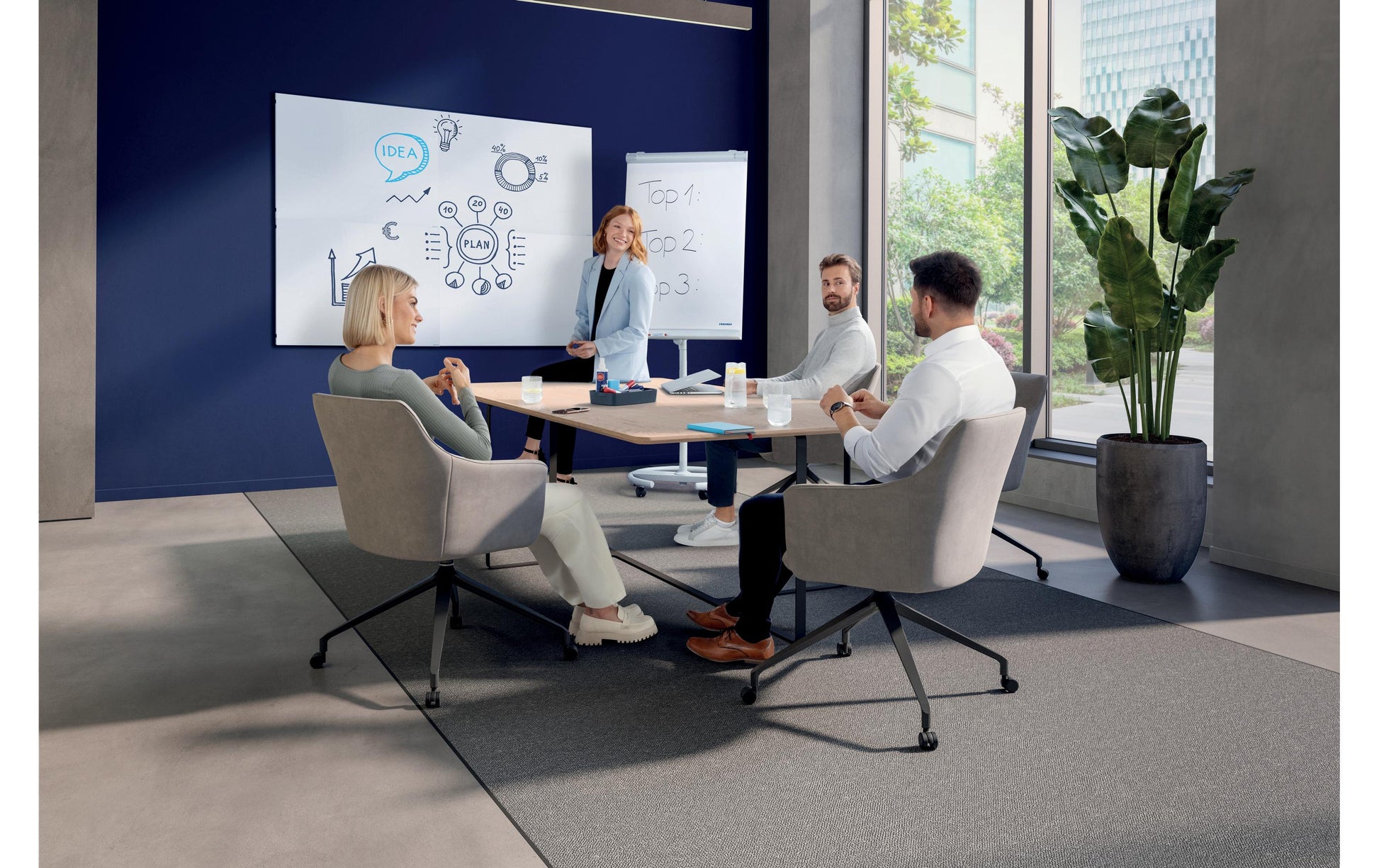Franken Whiteboard – 90 × 60 cm, lackierter Stahl, magnetisch, Wandmontage, inkl. Befestigungsmaterial