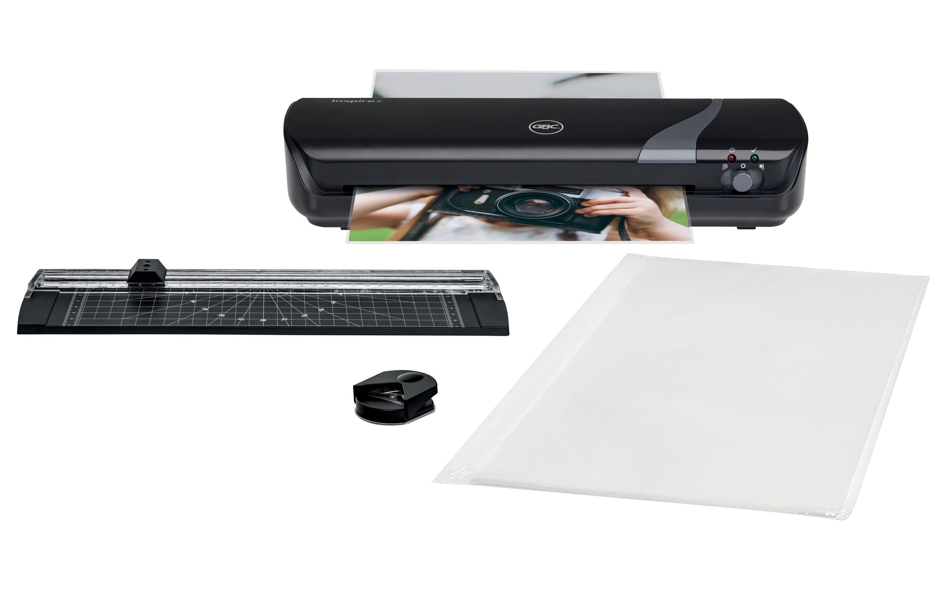 GBC Inspire+ Laminiergerät A4 – 2-Rollen, 75–125 µm, Kaltlamination, Aufheizzeit 4 Min., 250 mm/min, schwarz