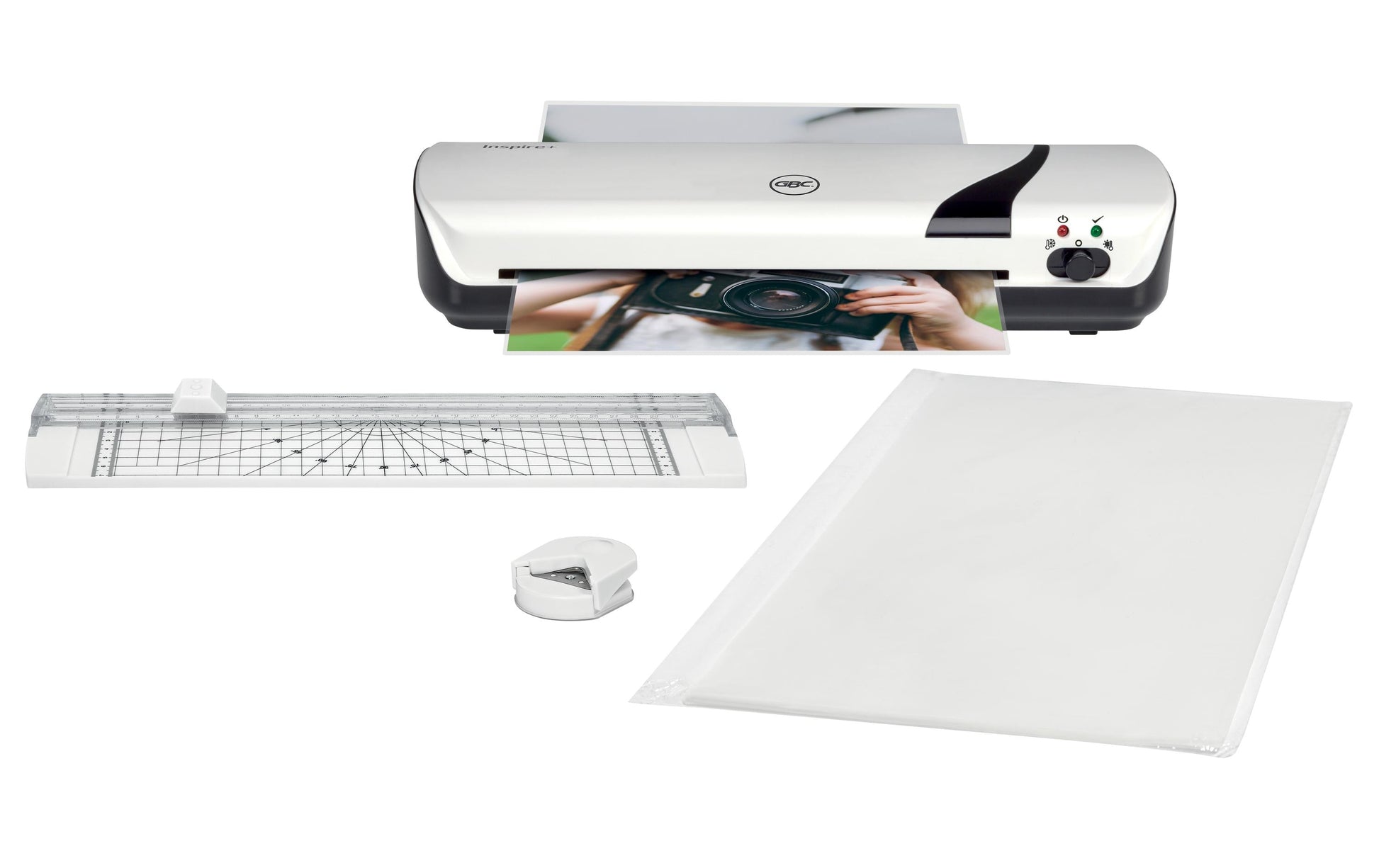 GBC Inspire+ Laminiergerät A4 – 2-Rollen, 75–125 µm, Kaltlamination, Aufheizzeit 4 Min., 250 mm/min, Weiss