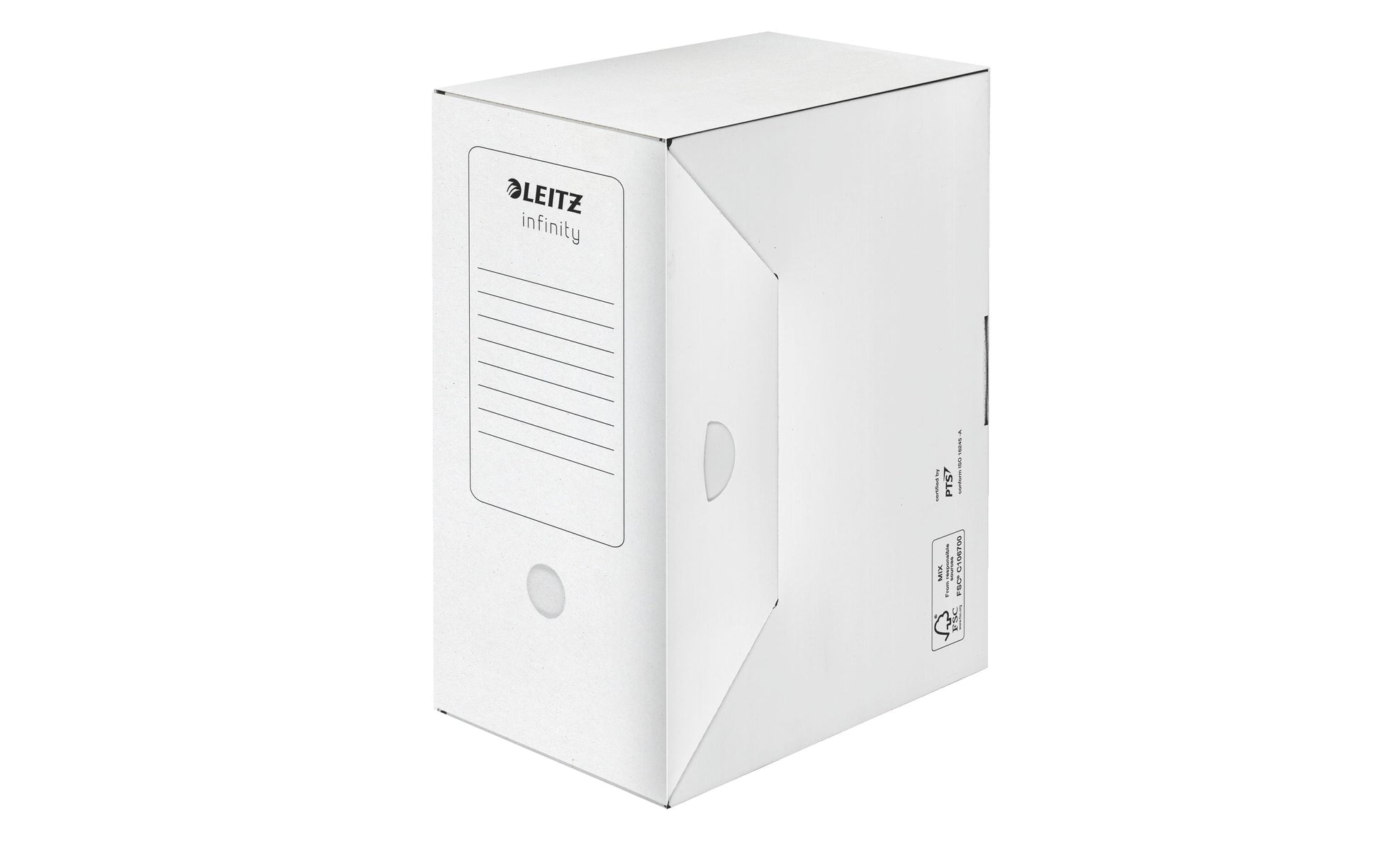 Leitz Infinity Archivschachtel – für A4, B 150 × H 255 × T 330 mm, mit Verschlusslasche, weiss, Karton