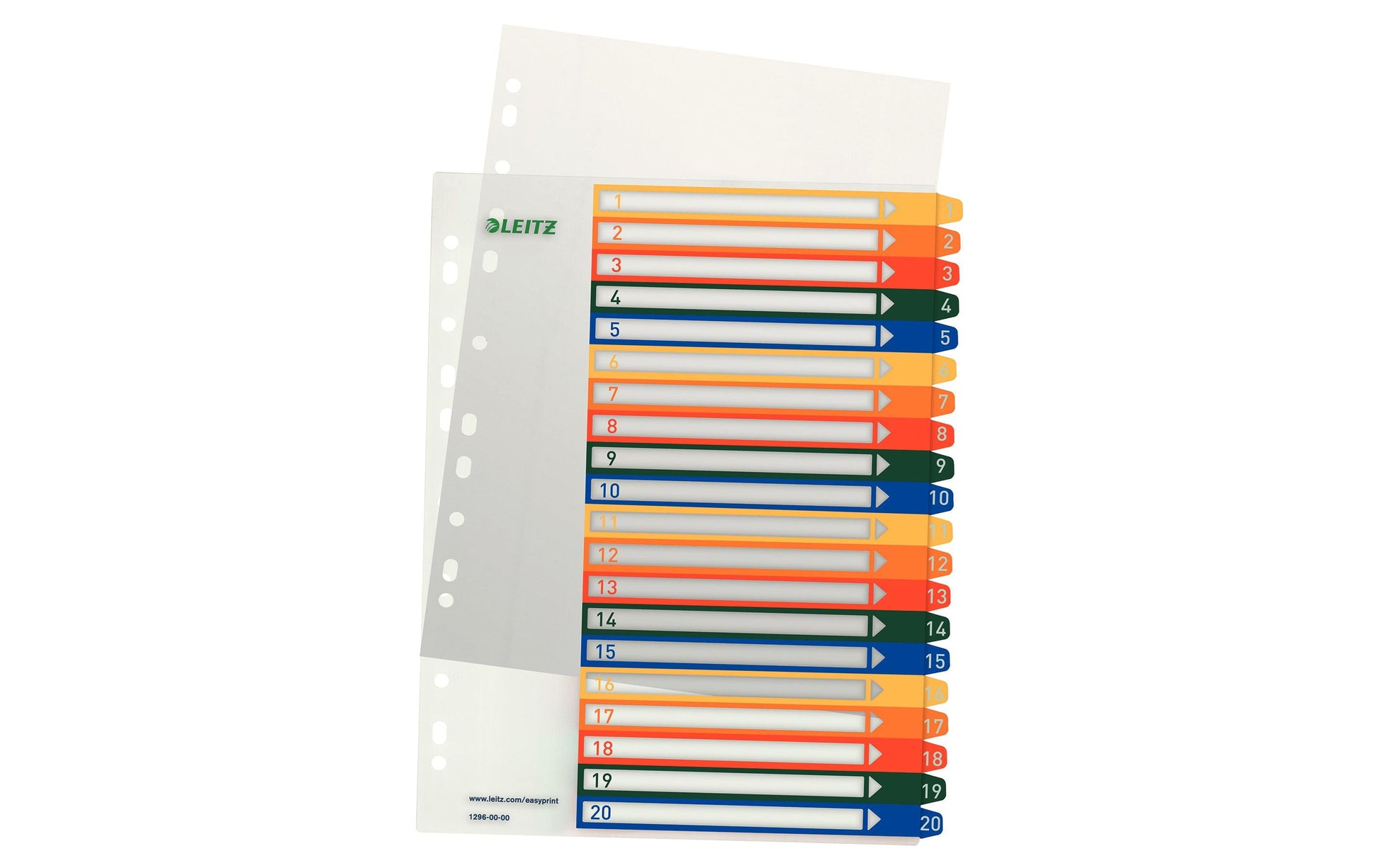 Leitz Register – A4, 20-teilig, PP, farbig, vorgedruckt, 11-fach Lochung, für Zeigebuchtaschen