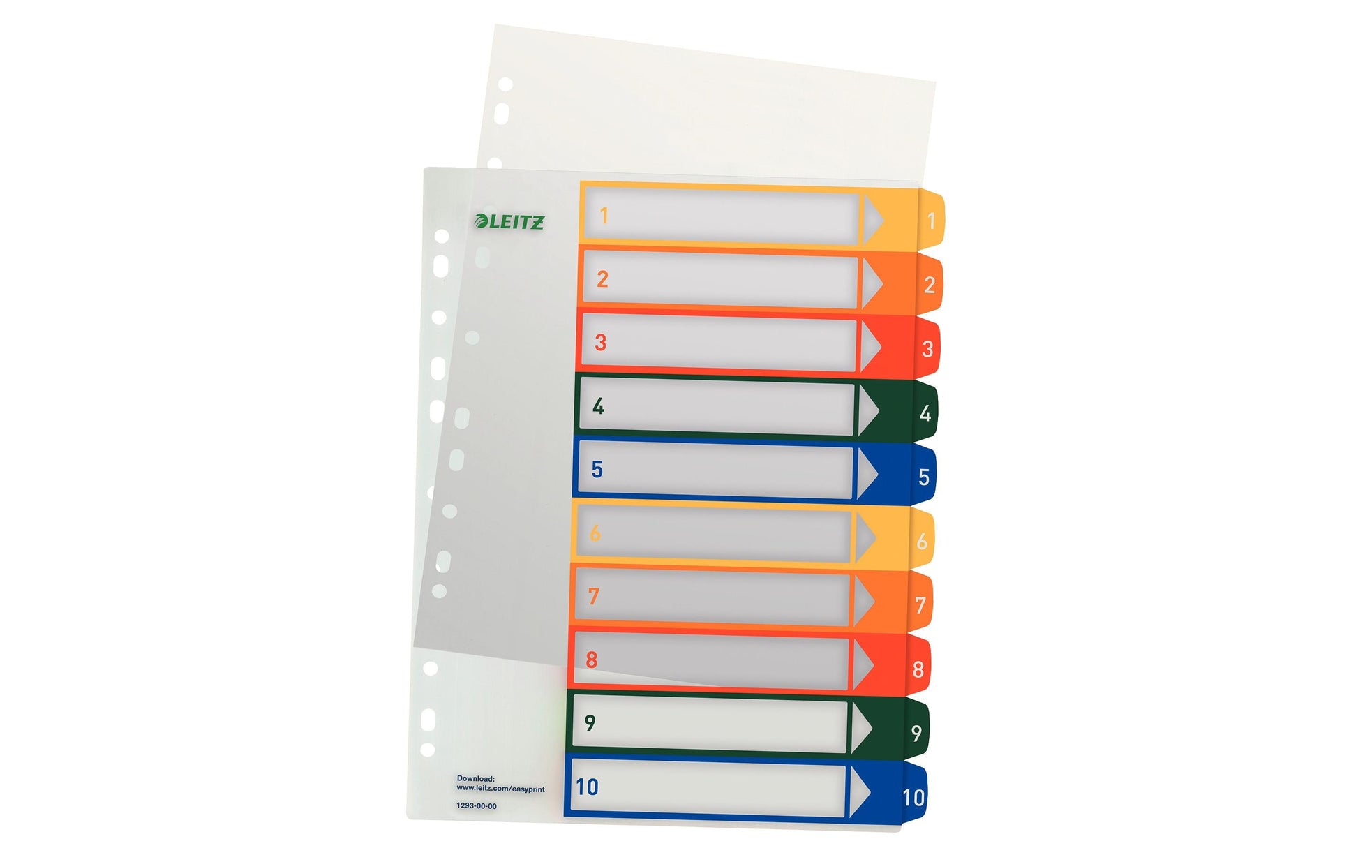 Leitz Register – A4, 10-teilig, PP, farbig, vorgedruckt, 11-fach Lochung, für Zeigebuchtaschen