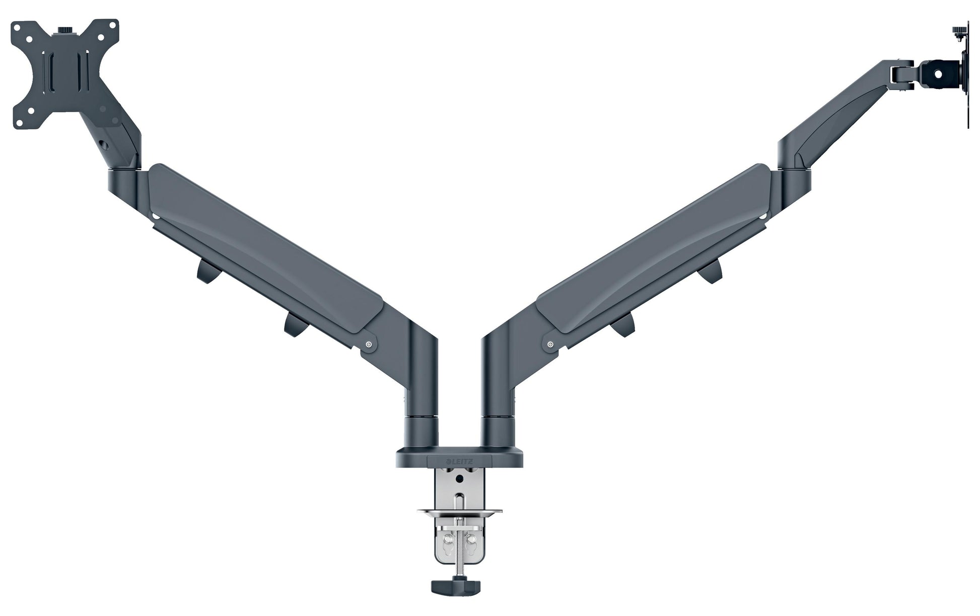 Leitz Ergo – Monitorarm, Dual, bis 32", VESA 75 × 75 mm, 9 kg, neigbar, dunkelgrau