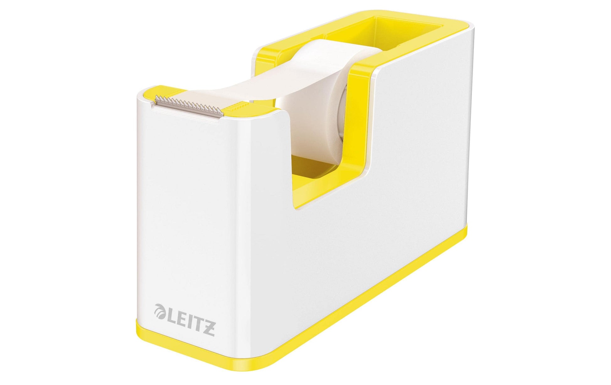 Leitz Tischabroller Duo Colour – für Klebeband bis 19 mm × 33 m, Kunststoff (PS), weiss/gelb