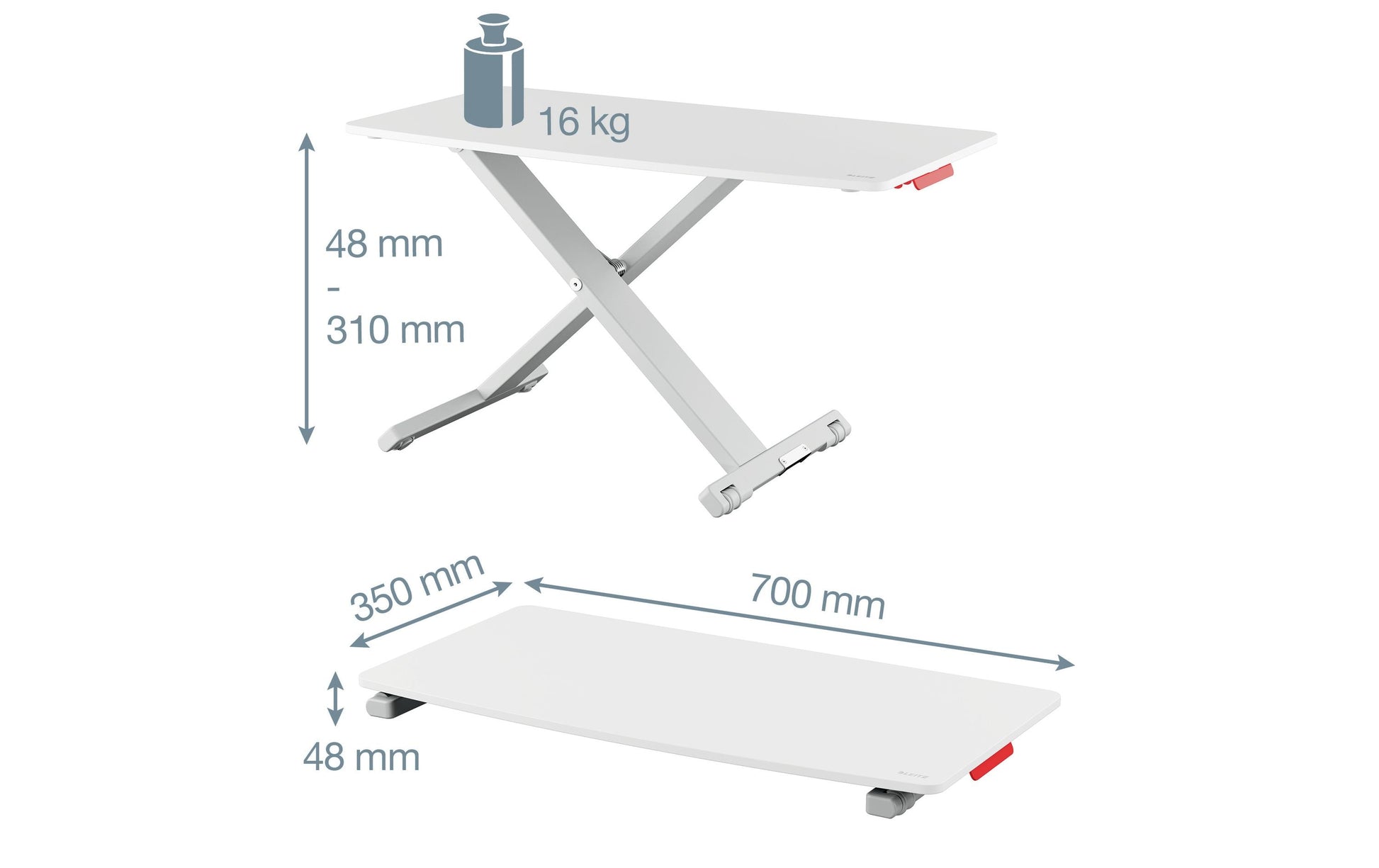 Leitz Stehtisch – 35 × 70 × 4,8–31 cm – Grau – Höhenverstellbar