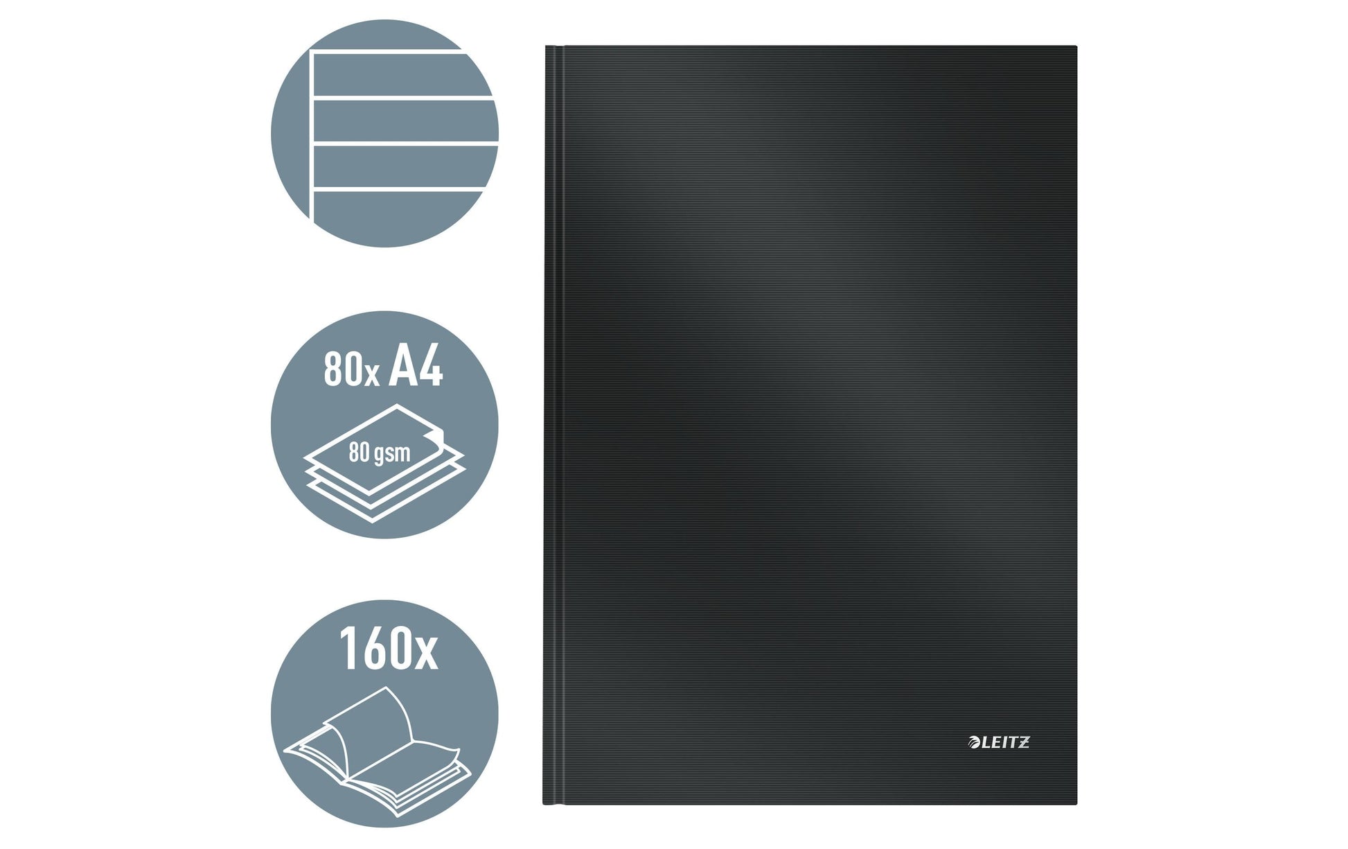 Leitz Notizbuch – A4 – 80 Blatt – 90 g/m² – Hardcover, Fadenbindung, laminierte Oberfläche, schwarz, FSC