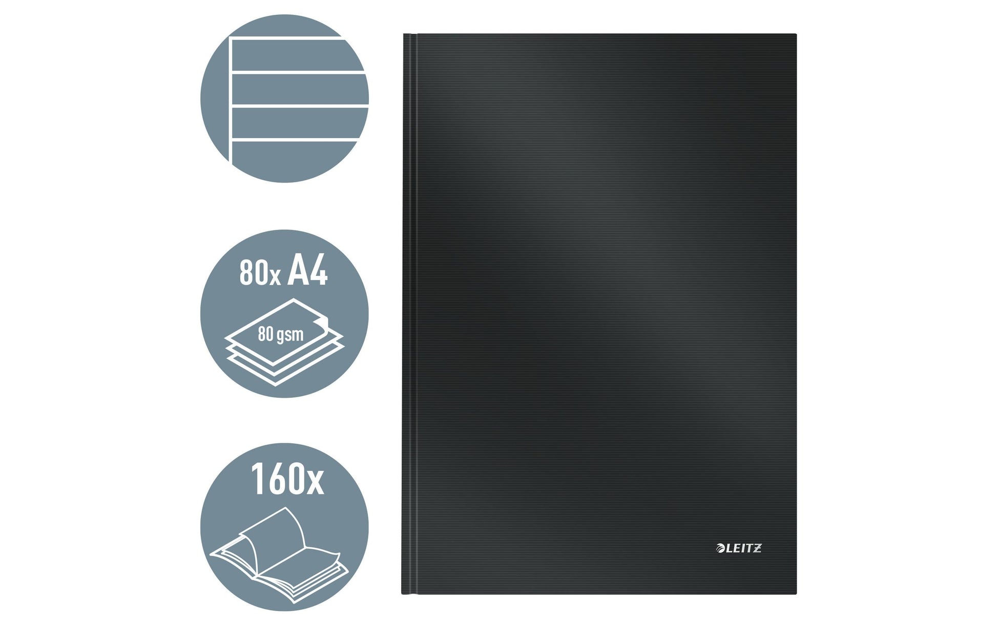 Leitz Notizbuch – A4 – 80 Blatt – 90 g/m² – Hardcover, Fadenbindung, laminierte Oberfläche, schwarz, FSC