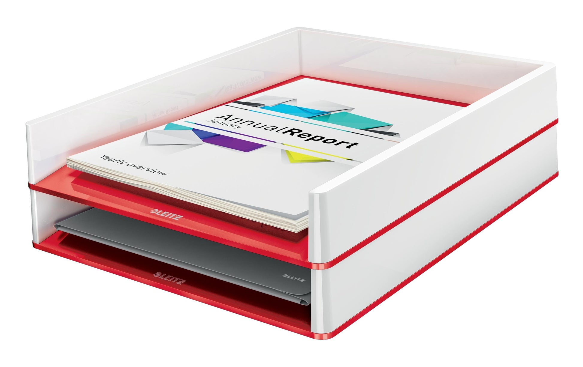 Leitz WOW – Briefkorb für A4, Polystyrol (PS), Rot/Weiss, 267 × 49 × 336 mm