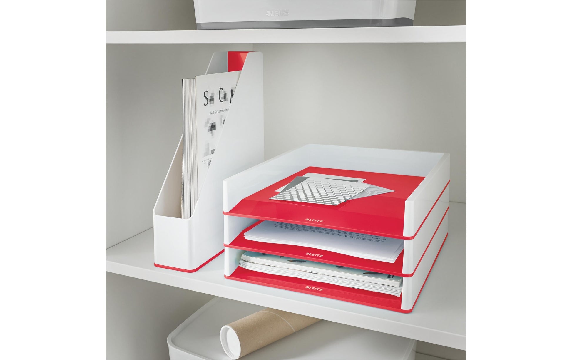 Leitz WOW – Briefkorb für A4, Polystyrol (PS), Rot/Weiss, 267 × 49 × 336 mm