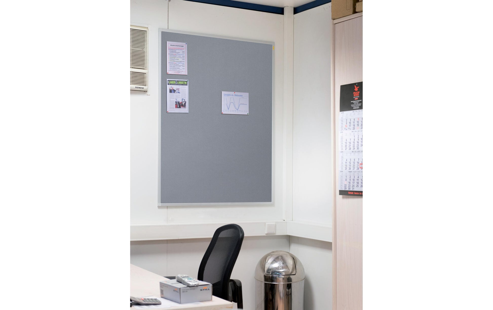 Franken Pinnwand – Filz, Alurahmen – 120 × 90 cm, Grau, X-tra Line