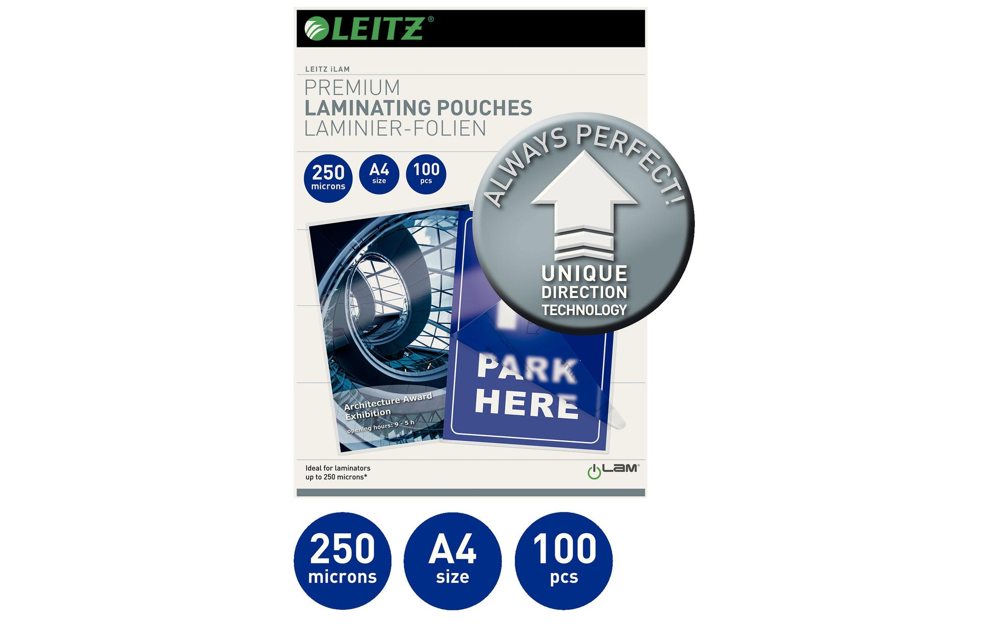 Leitz iLAM UDT Laminierfolien A4, glänzend – 250 µm, 216 × 303 mm, 100 Stk.
