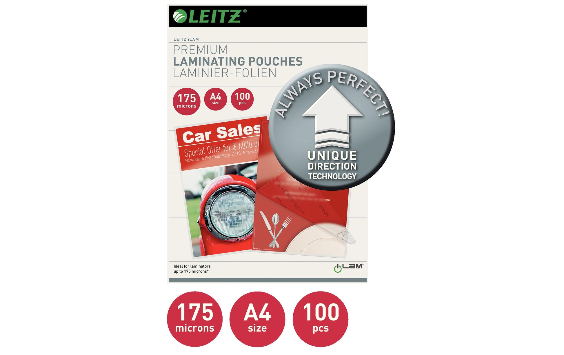 Leitz iLAM UDT Laminierfolien A4, glänzend – 175 µm, 216 × 303 mm, 100 Stk.