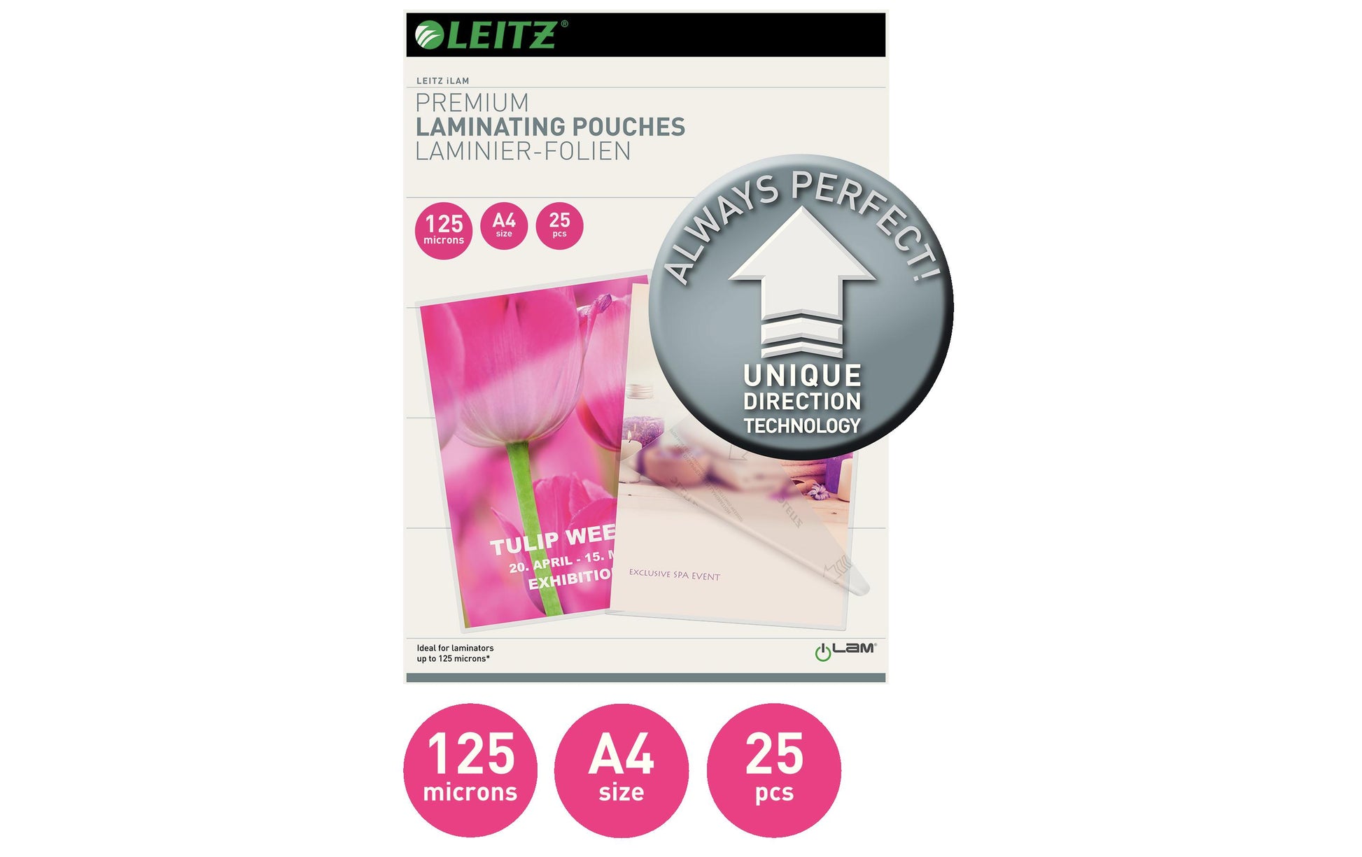 Leitz Laminierfolien A4, glänzend – 125 µm, 216 × 303 mm, 25 Stk.