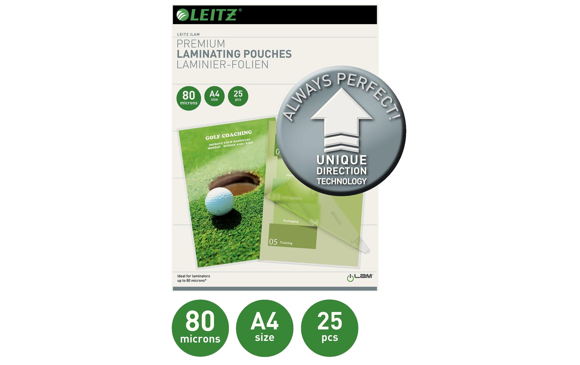 Leitz Laminierfolien A4, glänzend – 80 µm, 216 × 303 mm, 25 Stk.