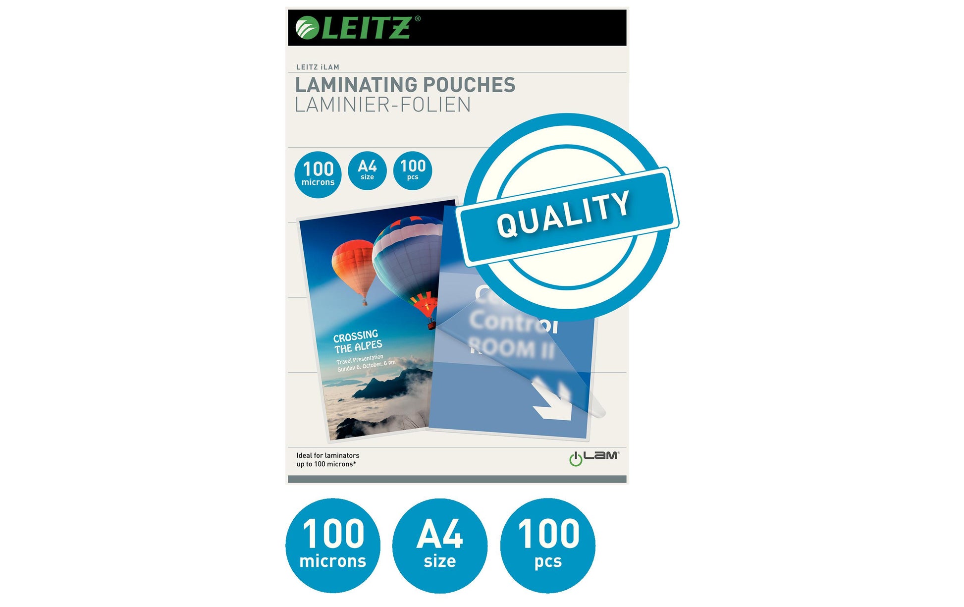 Leitz Laminierfolien A4, glänzend – 100 µm, 216 × 303 mm, 100 Stk.