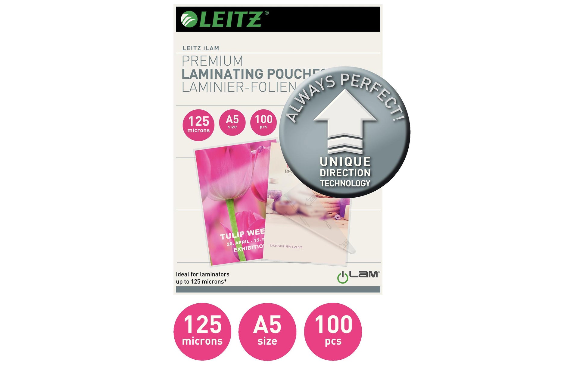 Leitz iLAM UDT Laminierfolien A5, glänzend – 125 µm, 153 × 216 mm, 100 Stk.