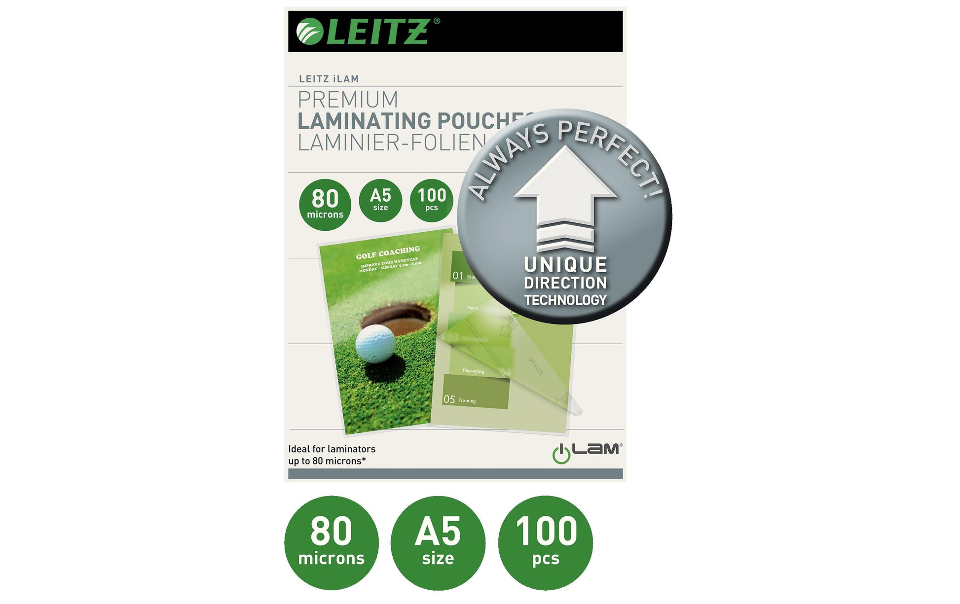 Leitz Laminierfolien A5, glänzend – 80 µm, 153 × 216 mm, 100 Stk.