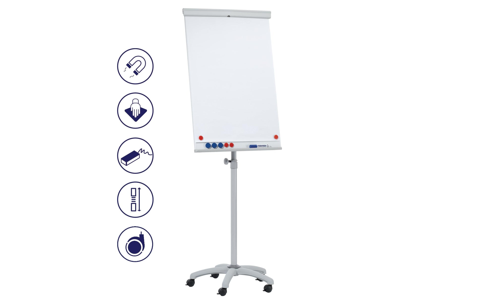 Franken Flipchart-Block X-tra Line Mobil – 68 × 105 cm, grau, weiss, Kunststoff