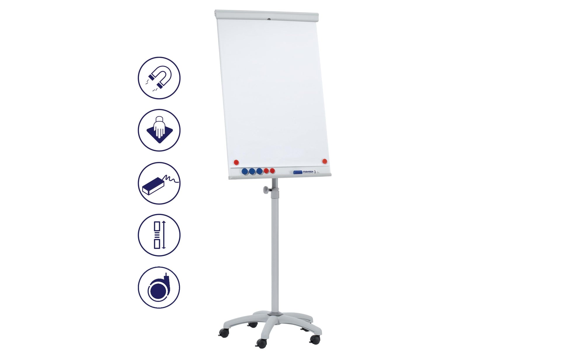 Franken Flipchart-Block X-tra Line Mobil – 68 × 105 cm, grau, weiss, Kunststoff
