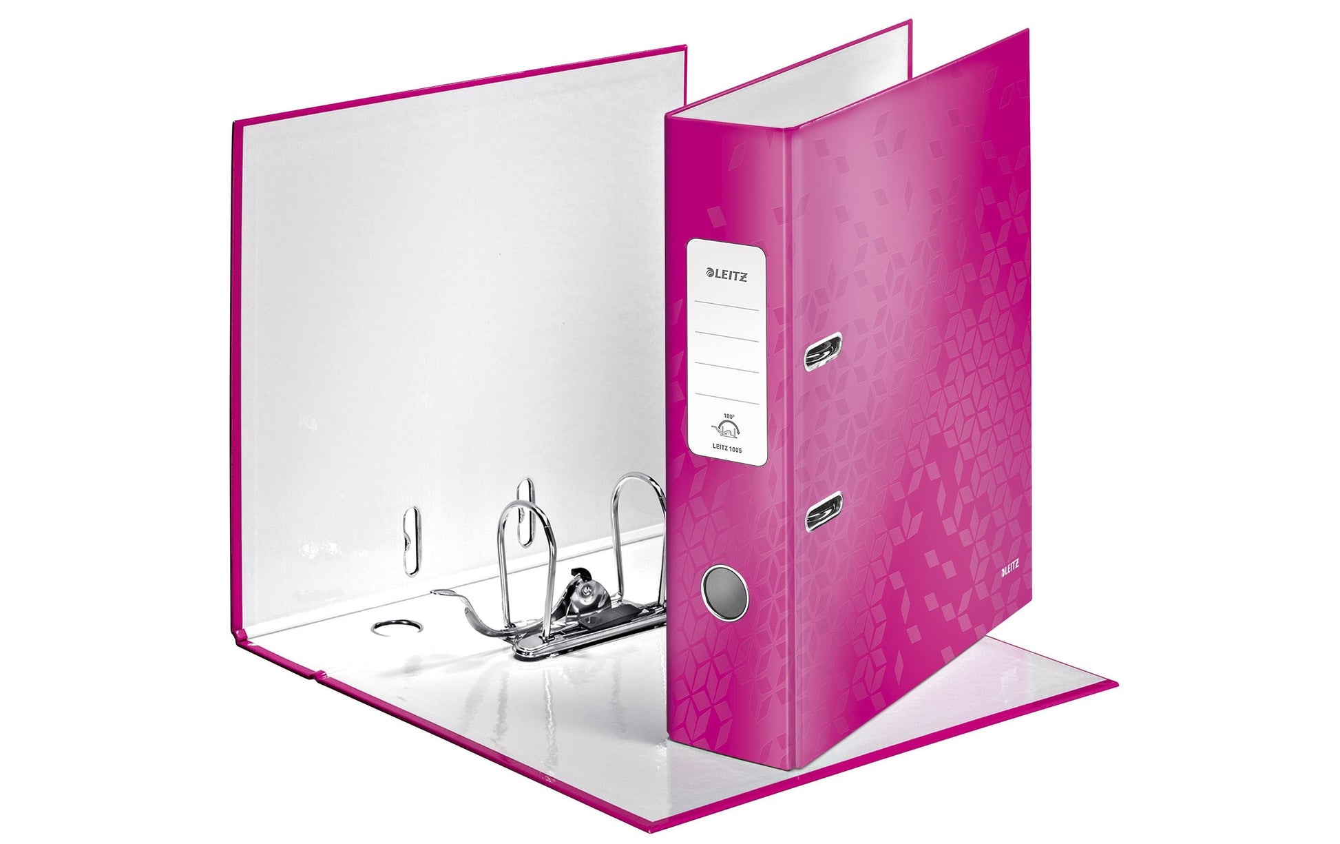 Leitz Ordner 180° WOW – A4 hoch – 2-Ring Hebelmechanik, Rücken 80 mm – pink, Karton, mit Griffloch, FSC