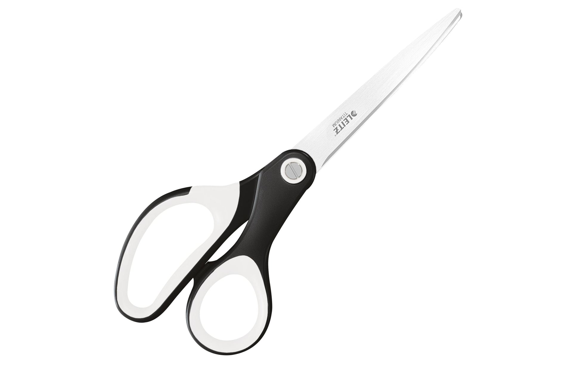 Leitz WOW Schere 20,5 cm, spitz, für Rechtshänder – Edelstahl, titanbeschichtet, Softgrip, Schwarz/Weiss