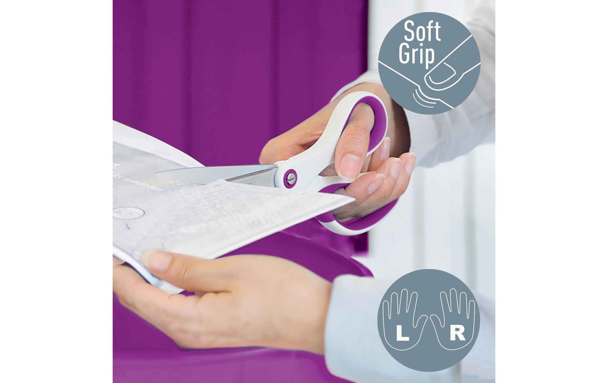 Leitz WOW Schere – Edelstahl, titanbeschichtet, ergonomischer Griff, Violett/Weiss