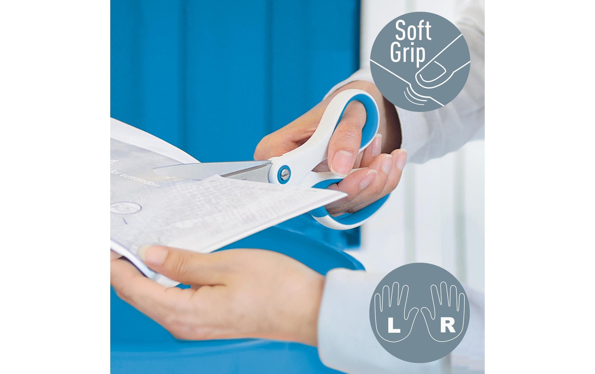 Leitz Universalschere – titanbeschichtet, für Rechts- und Linkshänder, spitz, Softgrip, Kunststoff, blau