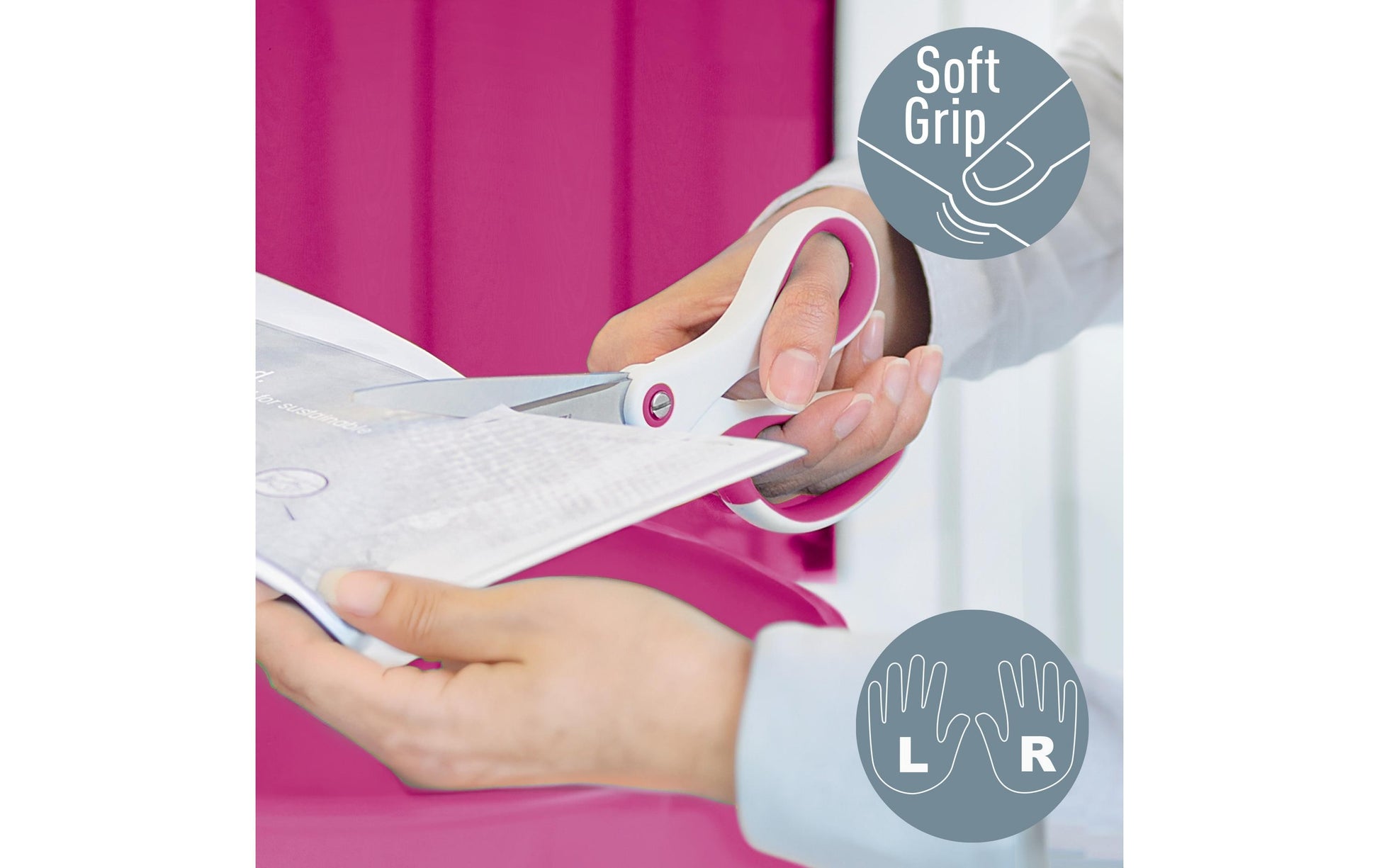 Leitz Universalschere – titanbeschichtet, für Rechts- und Linkshänder, spitz, Softgrip, Kunststoff, pink