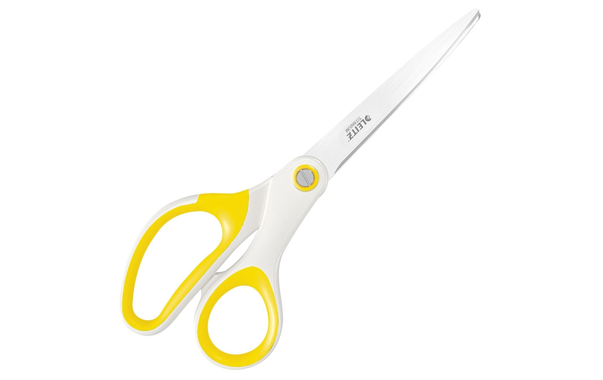 Leitz WOW Schere 20,5 cm, spitz, für Rechtshänder – Edelstahl, titanbeschichtet, Softgrip, Weiss/Gelb