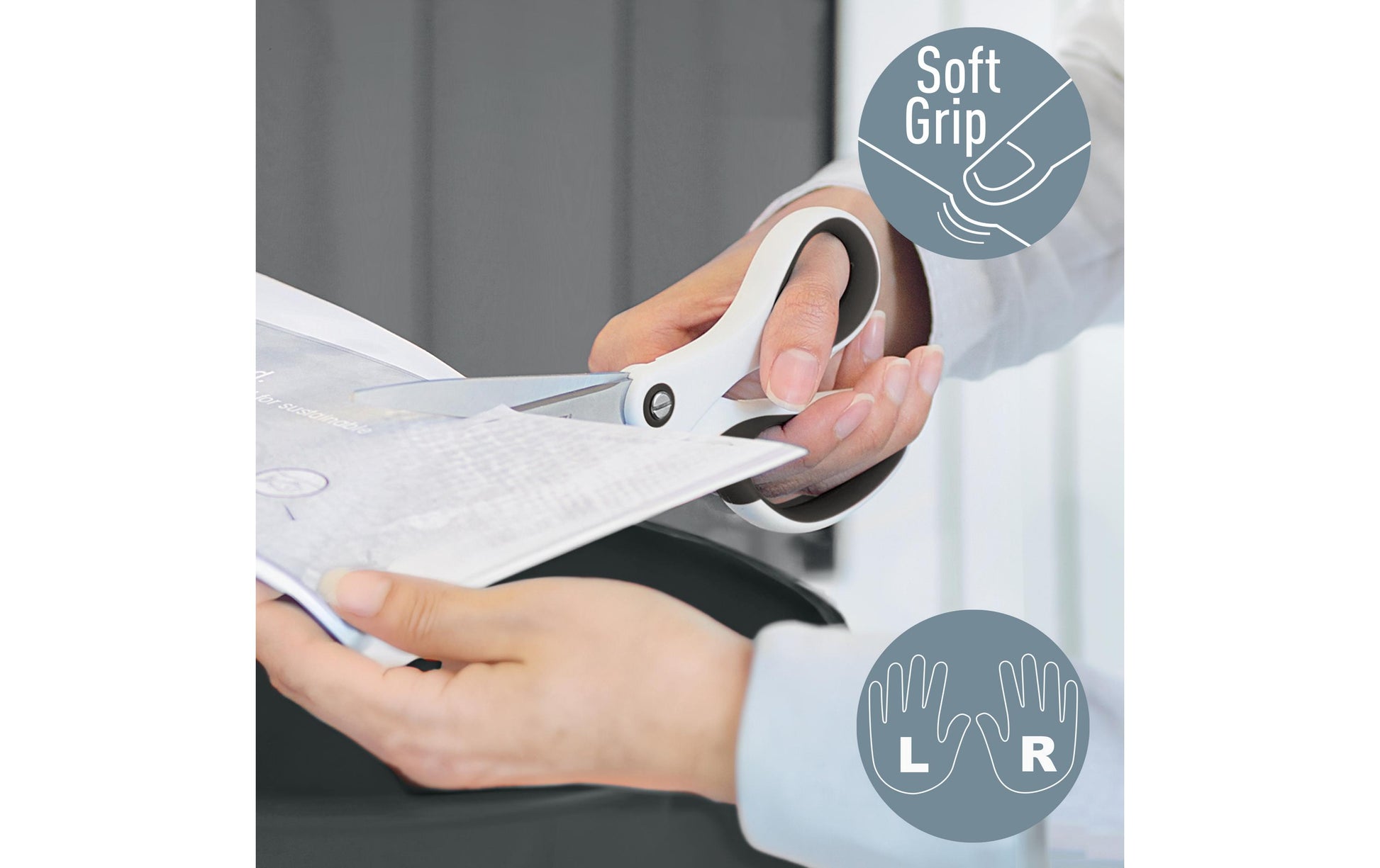 Leitz Universalschere WOW – titanbeschichtet, für Rechts- und Linkshänder, spitz, Softgrip, Kunststoff, weiss