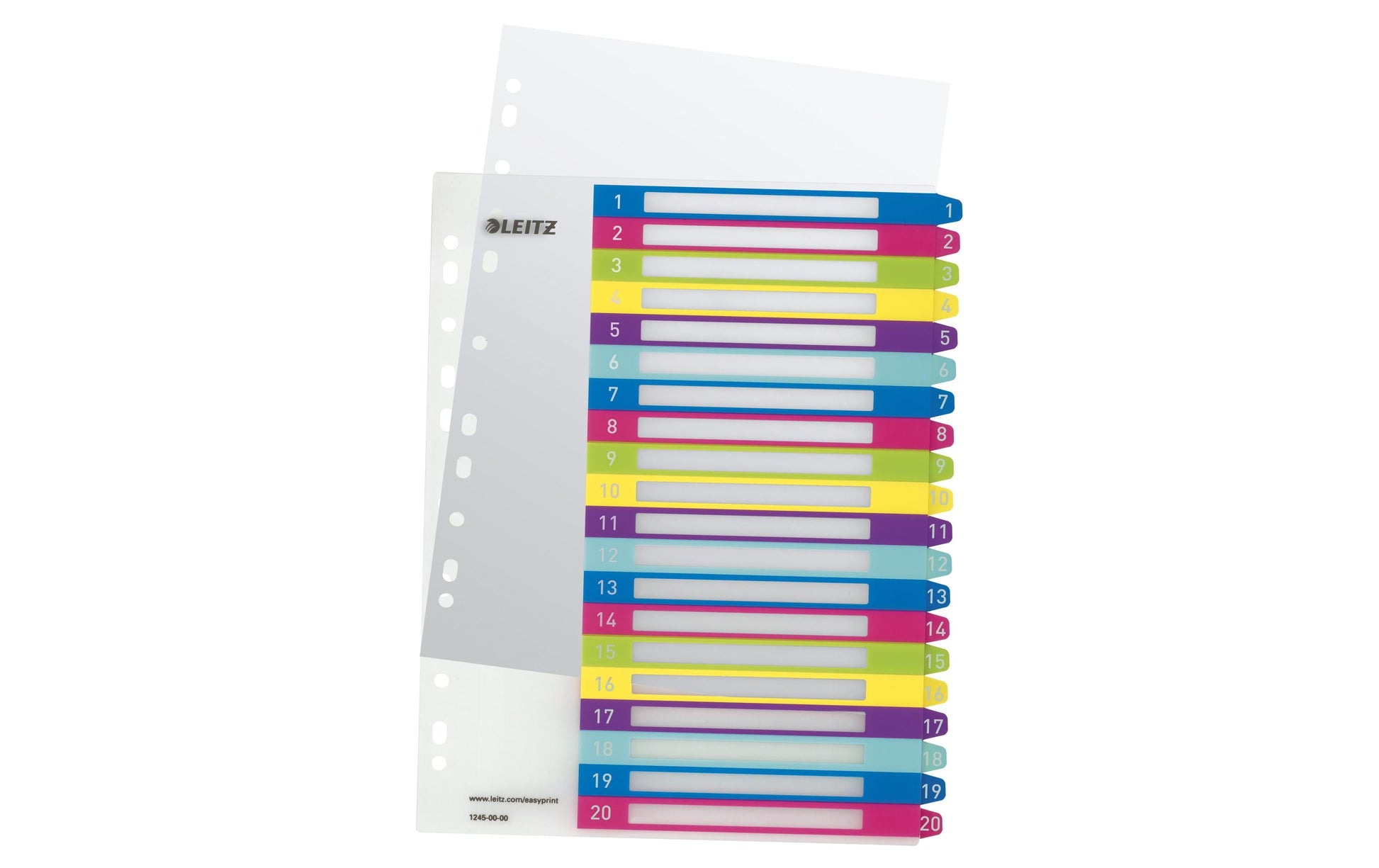 Leitz Register A4 – nummeriert 1–20, 20 Taben, PP mehrfarbig, 11-fach, druckbar