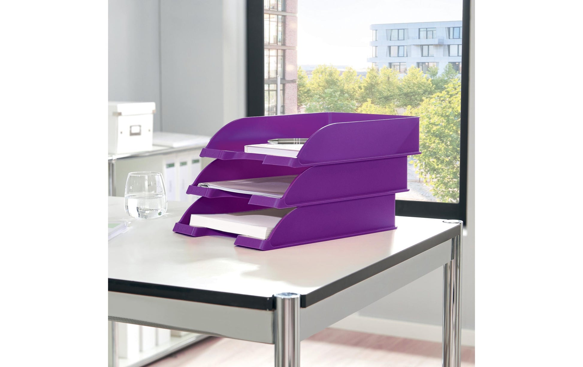 Leitz WOW – Briefkorb für A4, Polystyrol (PS), Violett, Hochglänzend, 255 × 70 × 357 mm