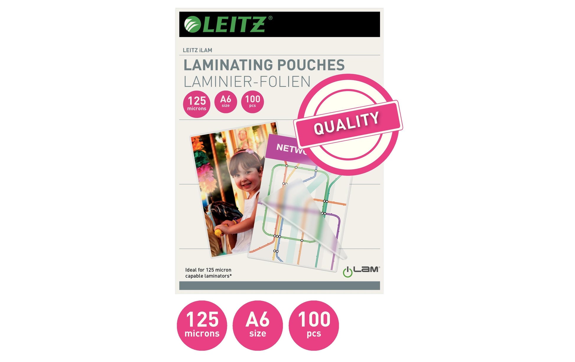 Leitz Laminierfolien A6 – 125 µm, glänzend, 100 Stück
