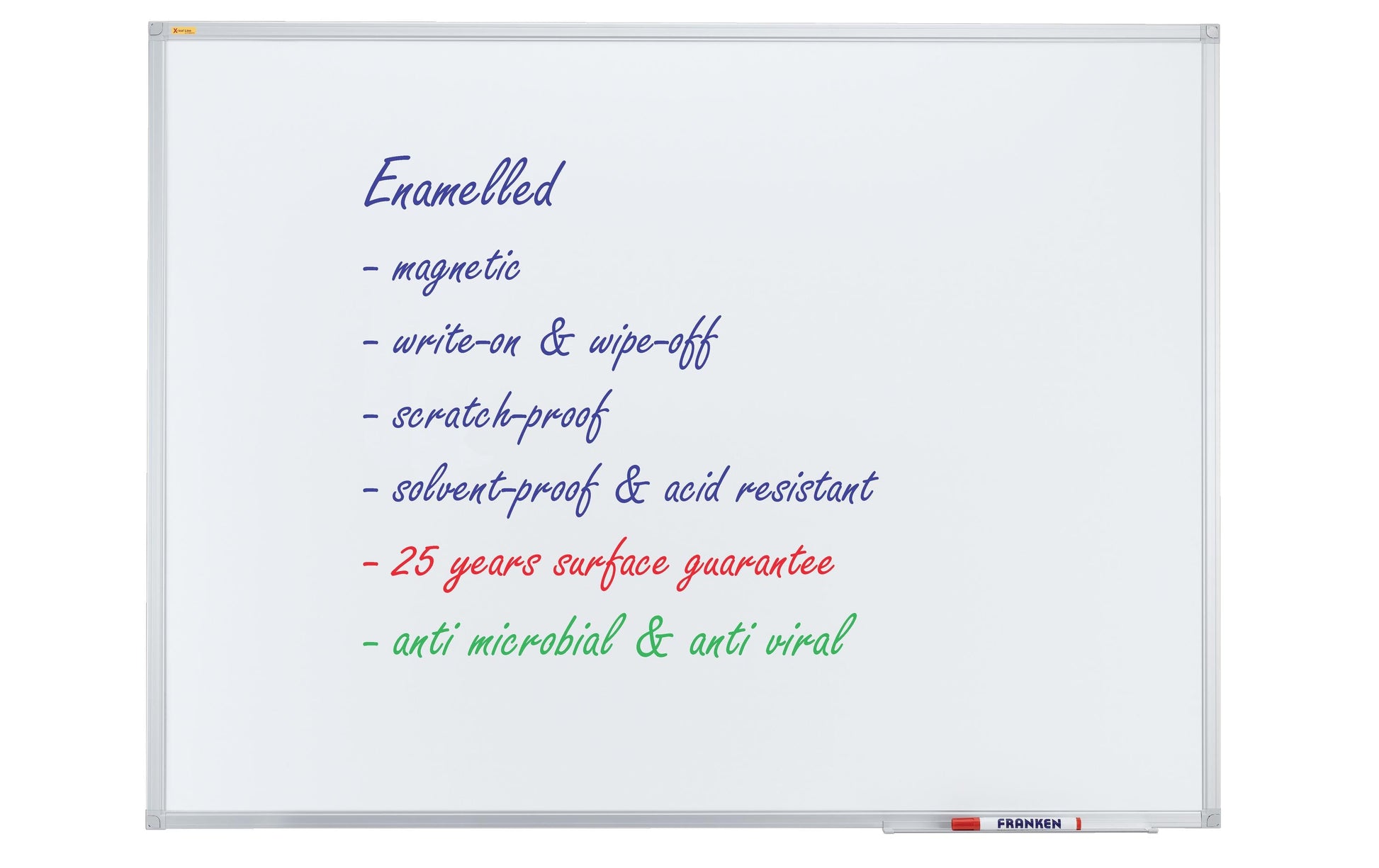 Franken Whiteboard – 180 × 120 cm, Emaille, magnetisch, Aluminiumrahmen, Wandmontage, inkl. Montageset