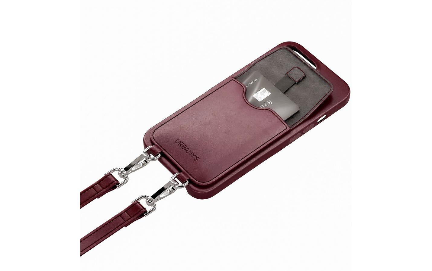 Urbany's Halskettenhülle – für Apple iPhone 16 Pro – Bordeaux – Recycling-Leder – mit Kartenfach