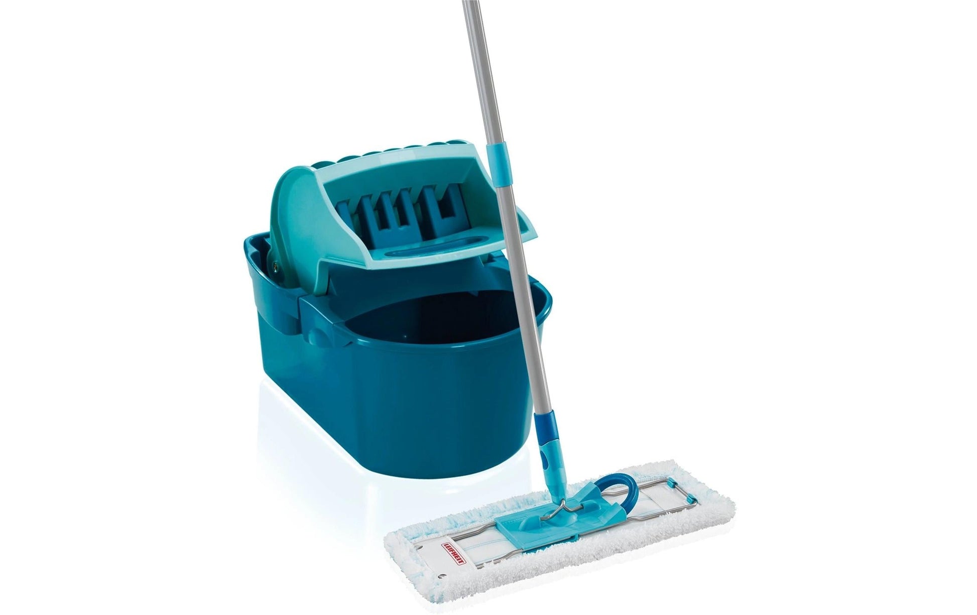 Leifheit Profi Compact 55092 – Bodenwischer-Set – Wischbreite 42 cm, Teleskopstiel, Mikrofaser, Türkis