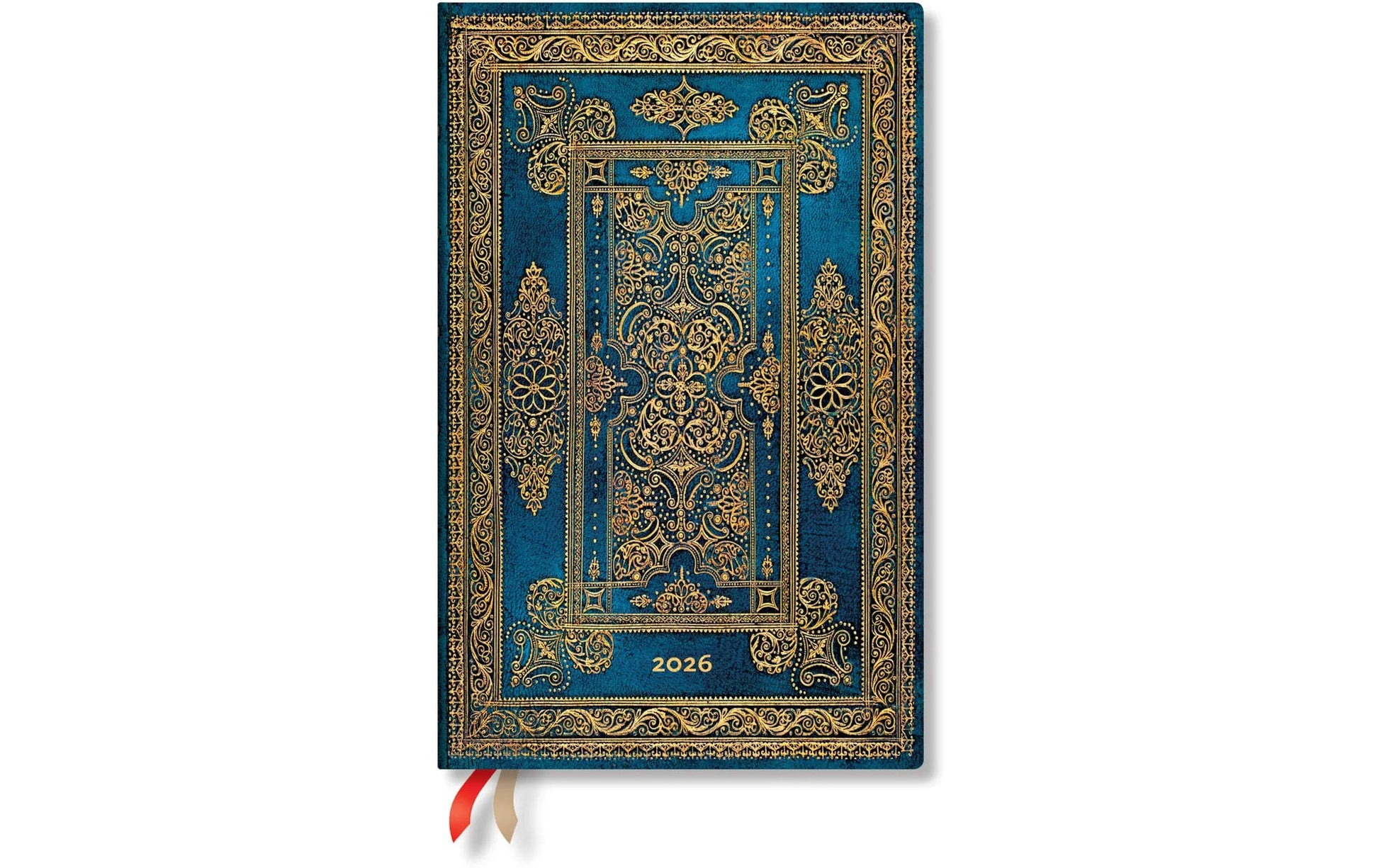 Paperblanks Blue Luxe – Wochenagenda 2026, 1 Woche/2 Seiten, 13,5 × 21 cm, Hardcover, Blau/Gold
