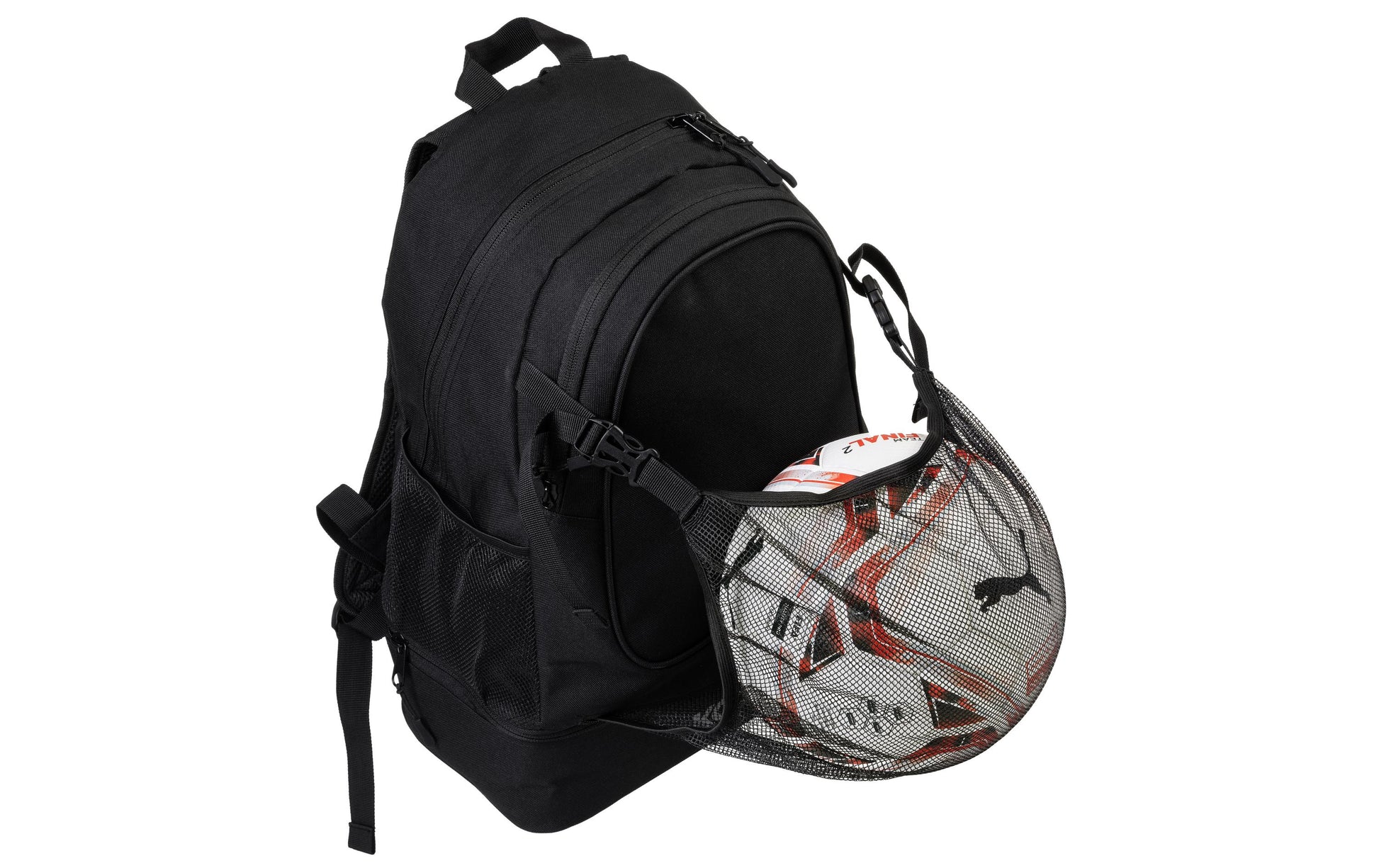 KOOR Sportrucksack F02643 – 30 l, mit Ballnetz, 600D Polyester – Schwarz, 435 × 235 × 310 mm