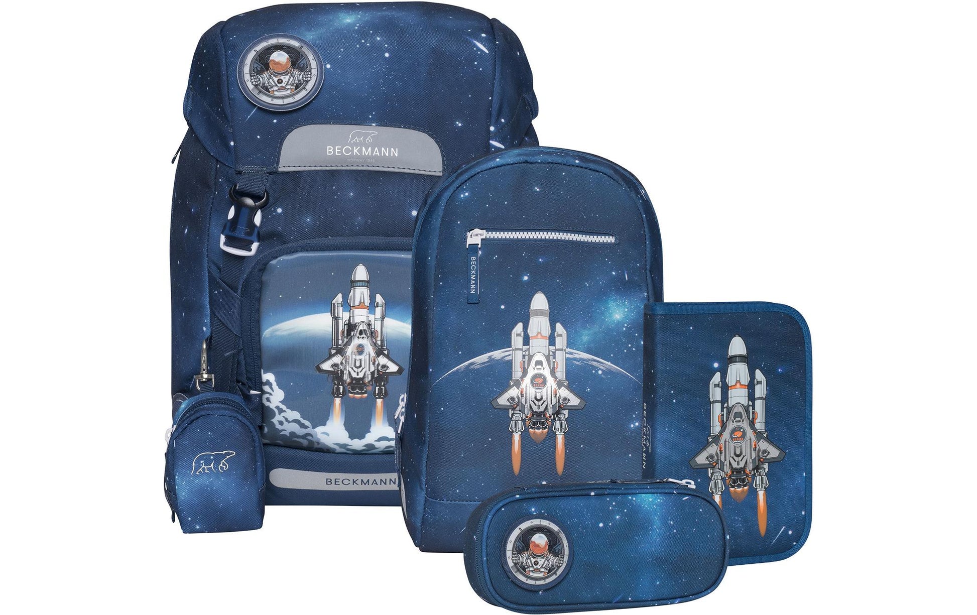 Beckmann Classic – Schulrucksack-Set 6-teilig, Weltall, 22 l, 24×37×25 cm, mit Hüftgurt