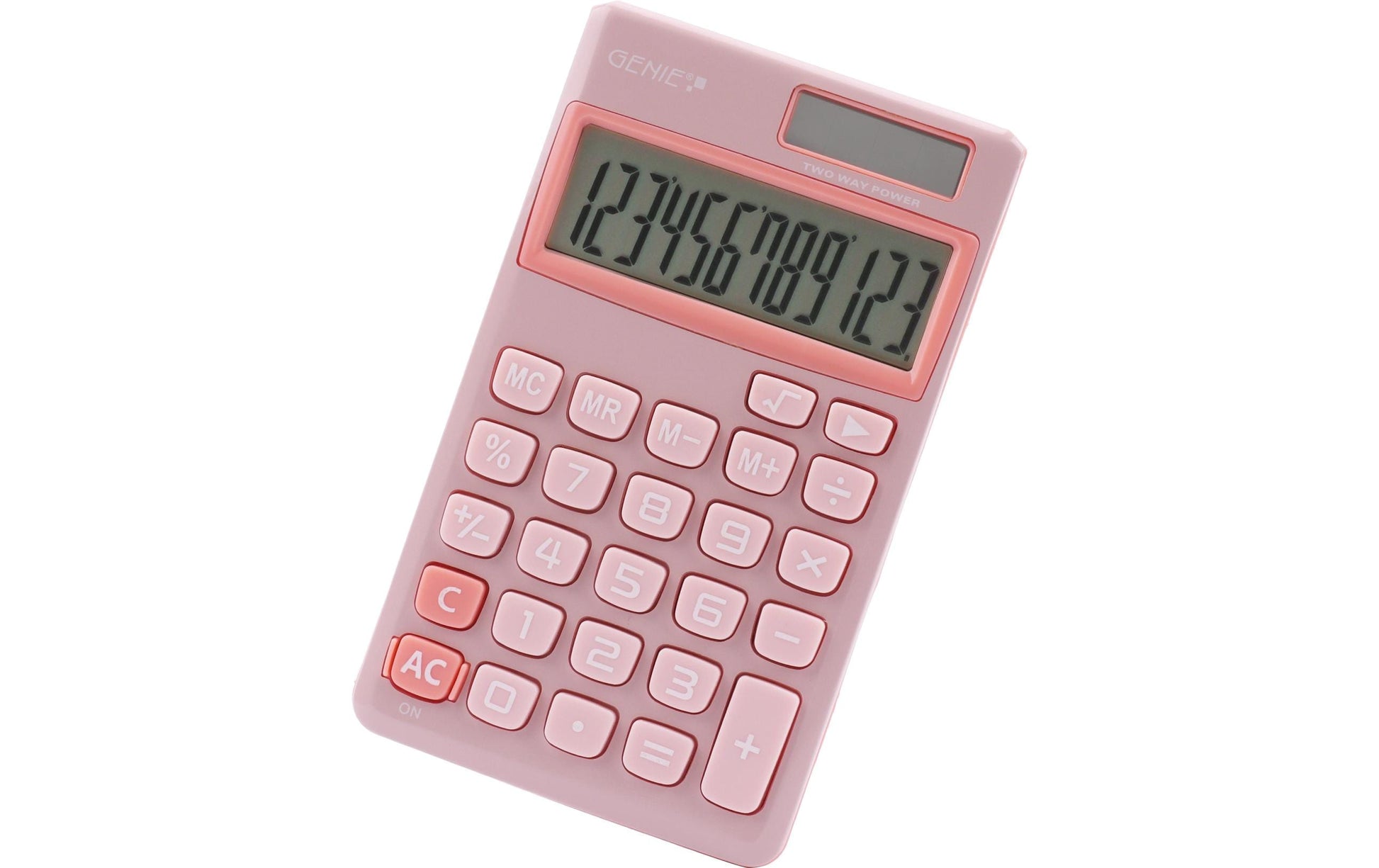 Genie Taschenrechner 212P – 12-stellig – Solar/Batterie – Pink