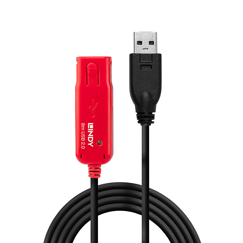 Lindy USB-Verlängerungskabel (Stecker auf Buchse) – USB 2.0 (480 Mbit/s) – 8 m – Aktiv – Schwarz