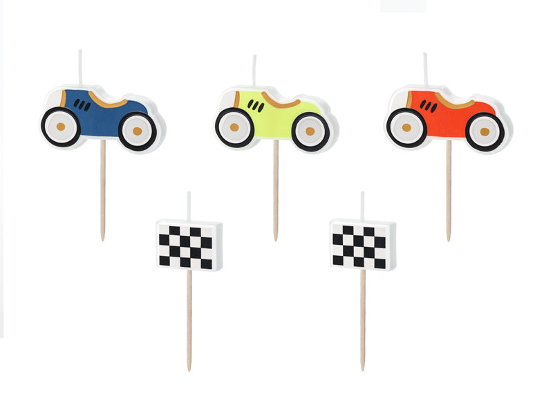 PartyDeco Geburtstagskerzen Autos – Mehrfarbig – 3 cm – 5 Stk